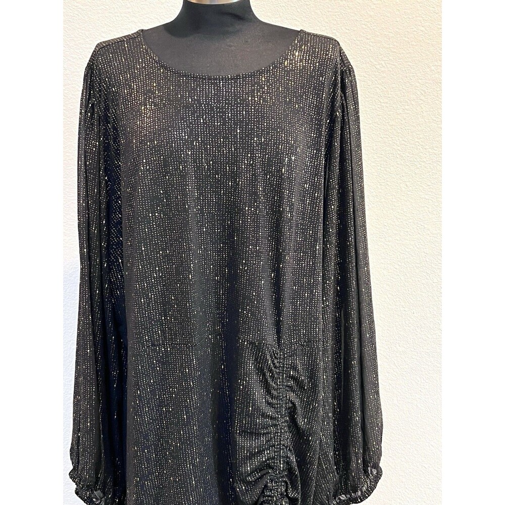 TORRID 5X(28) Black Gold Fit & Flare Mini Studio Knit Ruched Dress Crew Neck - Picture 7 of 16